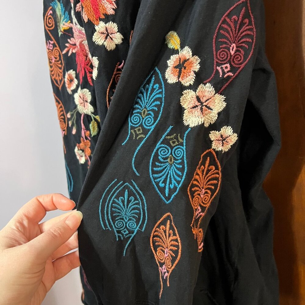 Johnny Was Colorful Floral Bird Embroidery Cotton Shirt Long Sleeve whimsigoth - Picture 13 of 14
